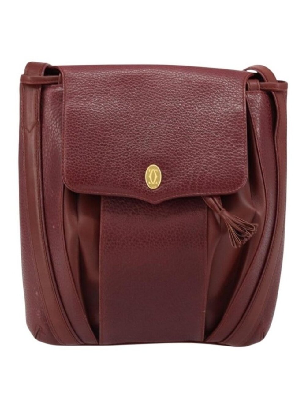 Authentic CARTIER Shoulder Bag Leather Bordeaux Gold - Picture 5 of 16